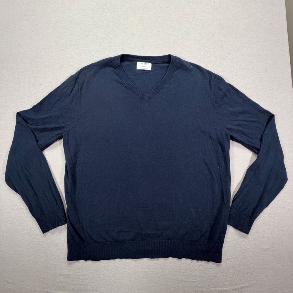 Old Navy V-Neck Sweater Mens XL Good Navy Blue 100% Cotton Long Sleeve Knit